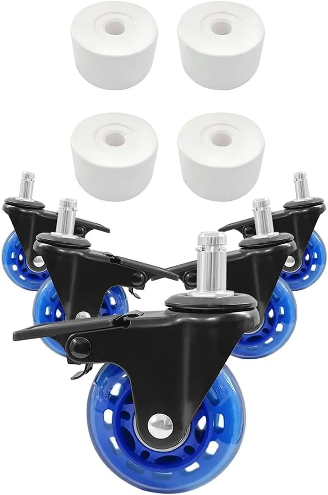 1-1/4“ Caster Pipe Cap Office Chair Wheels with Brake Blue