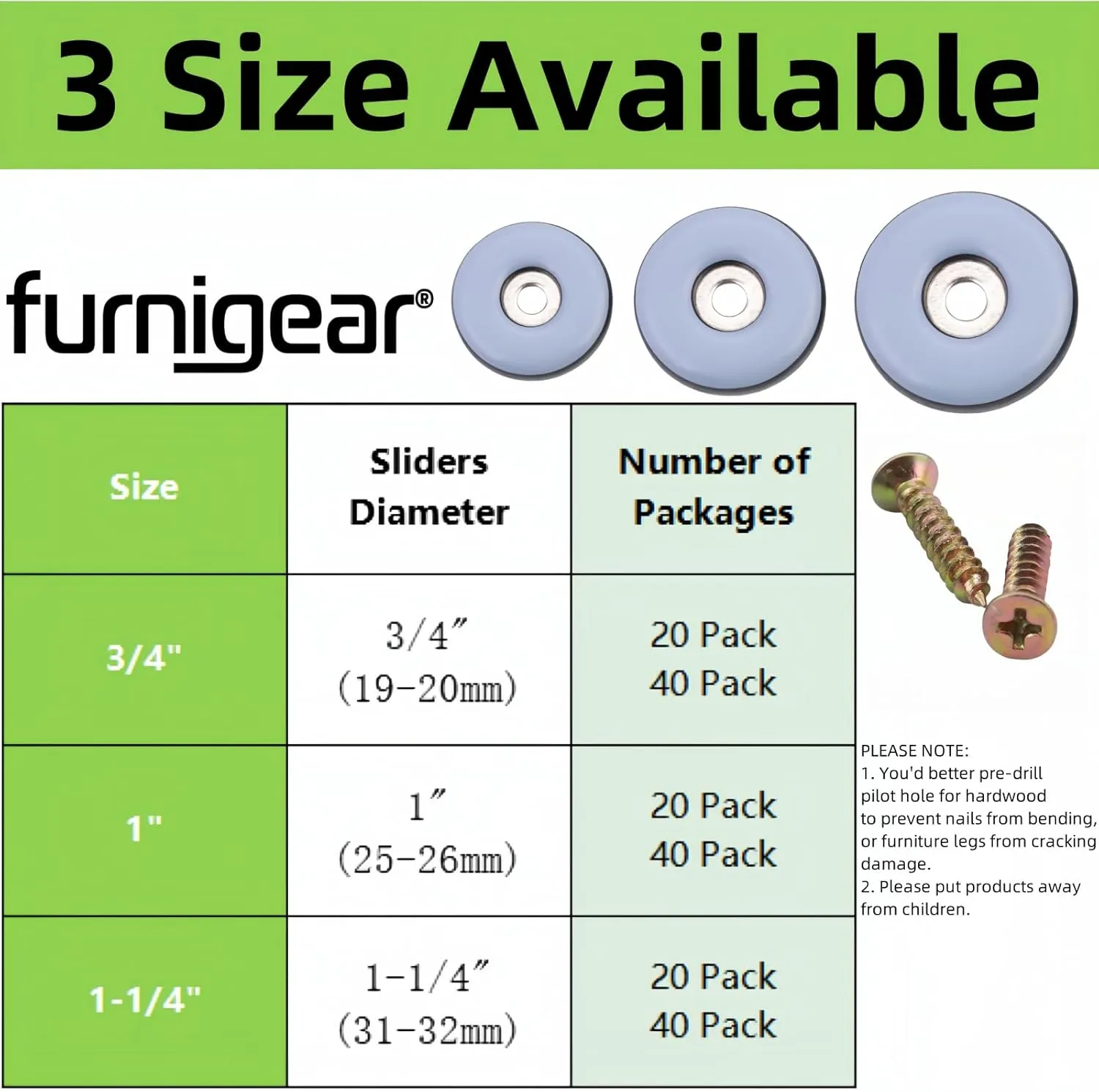 1-1/4" Screw on Furniture Glides Sliders-Furnigear PTFE (Teflon) Chair Leg Movers Sliders for Carpet and Hardwood Surface - Move Your Furniture Easy & Safely - Best Floor Protector (grey-40pack)