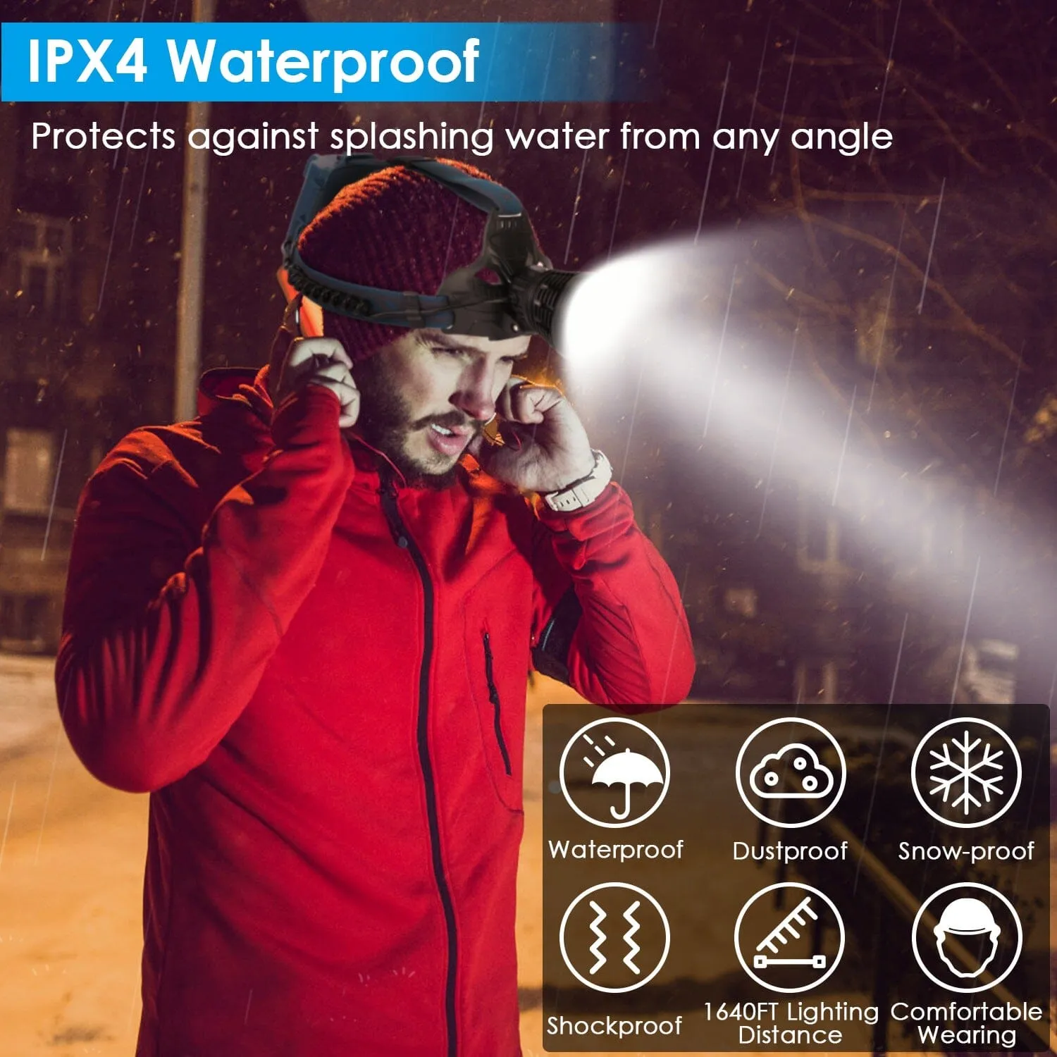 100000LM LED 7 Lighting  Modes Rechargeable Headlights