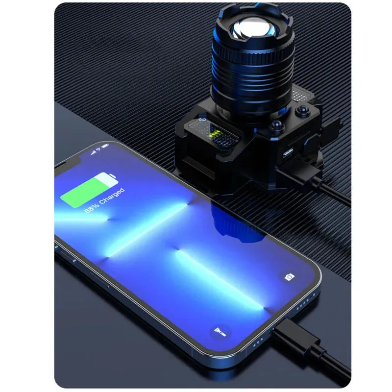 100000LM Power Bank 3 Light Source Sensor Zoom LED Headlight Super Bright Super Long-Range Rechargeable Phone Power Bank