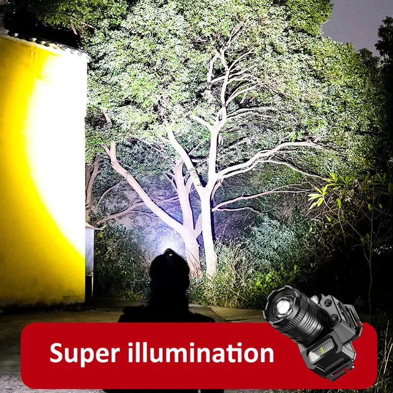 100000LM Power Bank 3 Light Source Sensor Zoom LED Headlight Super Bright Super Long-Range Rechargeable Phone Power Bank