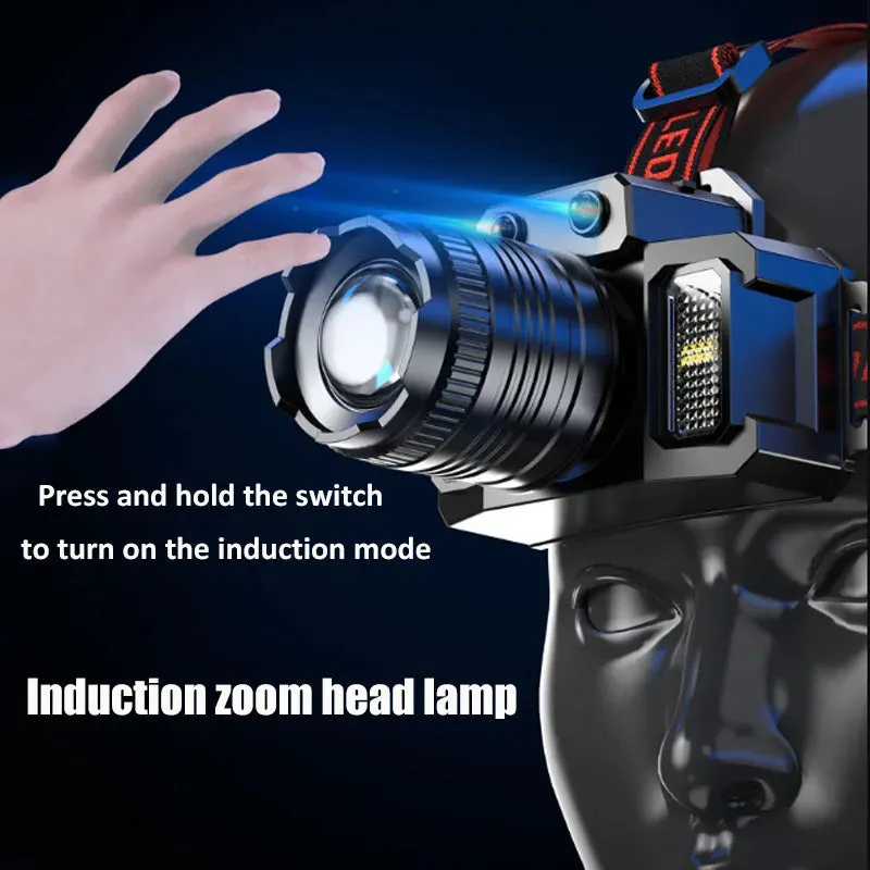 100000LM Power Bank 3 Light Source Sensor Zoom LED Headlight Super Bright Super Long-Range Rechargeable Phone Power Bank