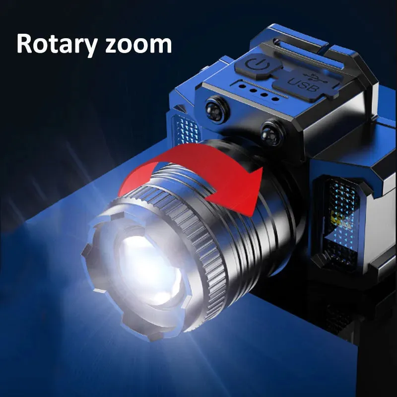 100000LM Power Bank 3 Light Source Sensor Zoom LED Headlight Super Bright Super Long-Range Rechargeable Phone Power Bank
