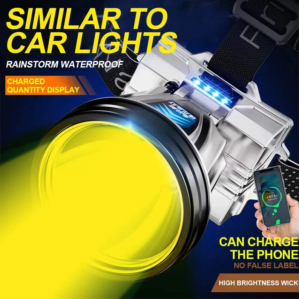 100000lumens 40-Core White Laser Light LED Headlamp with 2Pcs Lithium Battery Lighting Cell Phone Charging 2-in-1 Headlamp