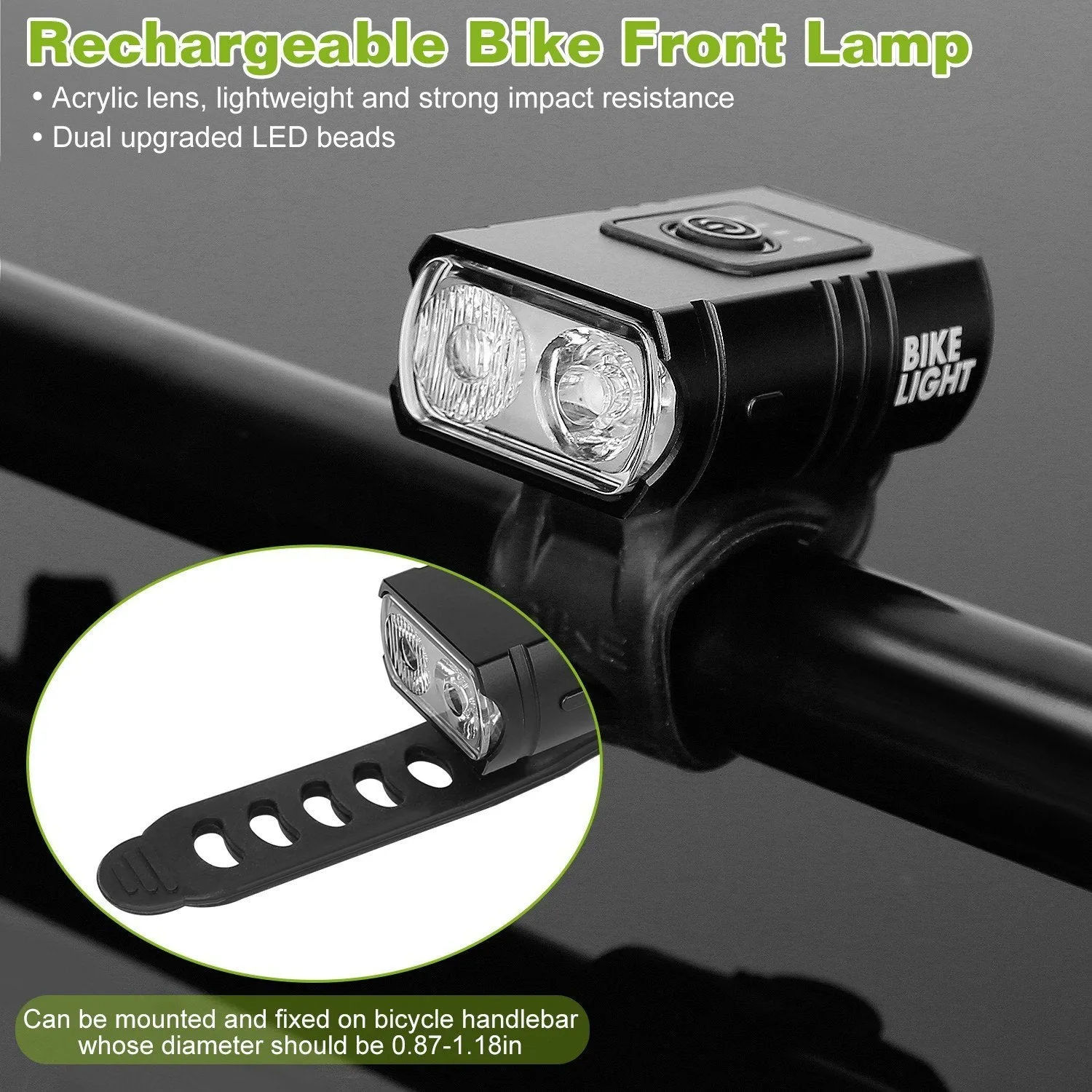 1000LM Bike Front Light Rechargeable Handlebar Head Light with 6 Lighting Modes