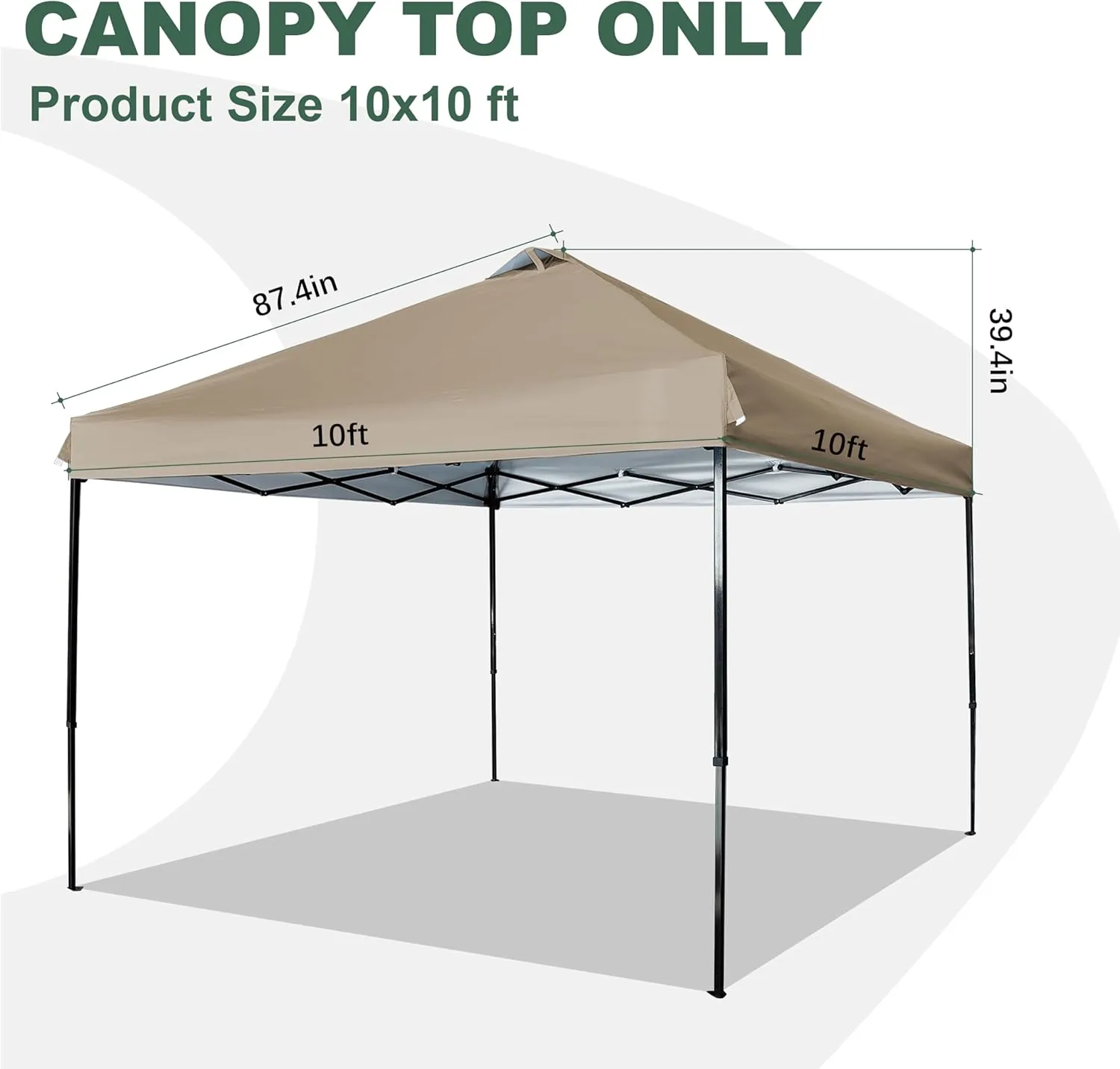 10x10 Canopy Replacement Top with Air Vent Silver Coated for Straight Leg Canopy Frame, (Khaki)