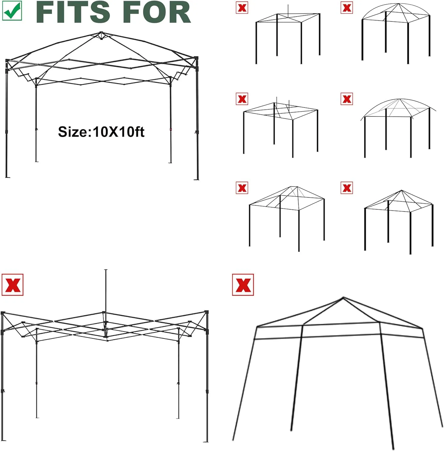 10x10 Canopy Replacement Top with Air Vent Silver Coated for Straight Leg Canopy Frame, (Khaki)
