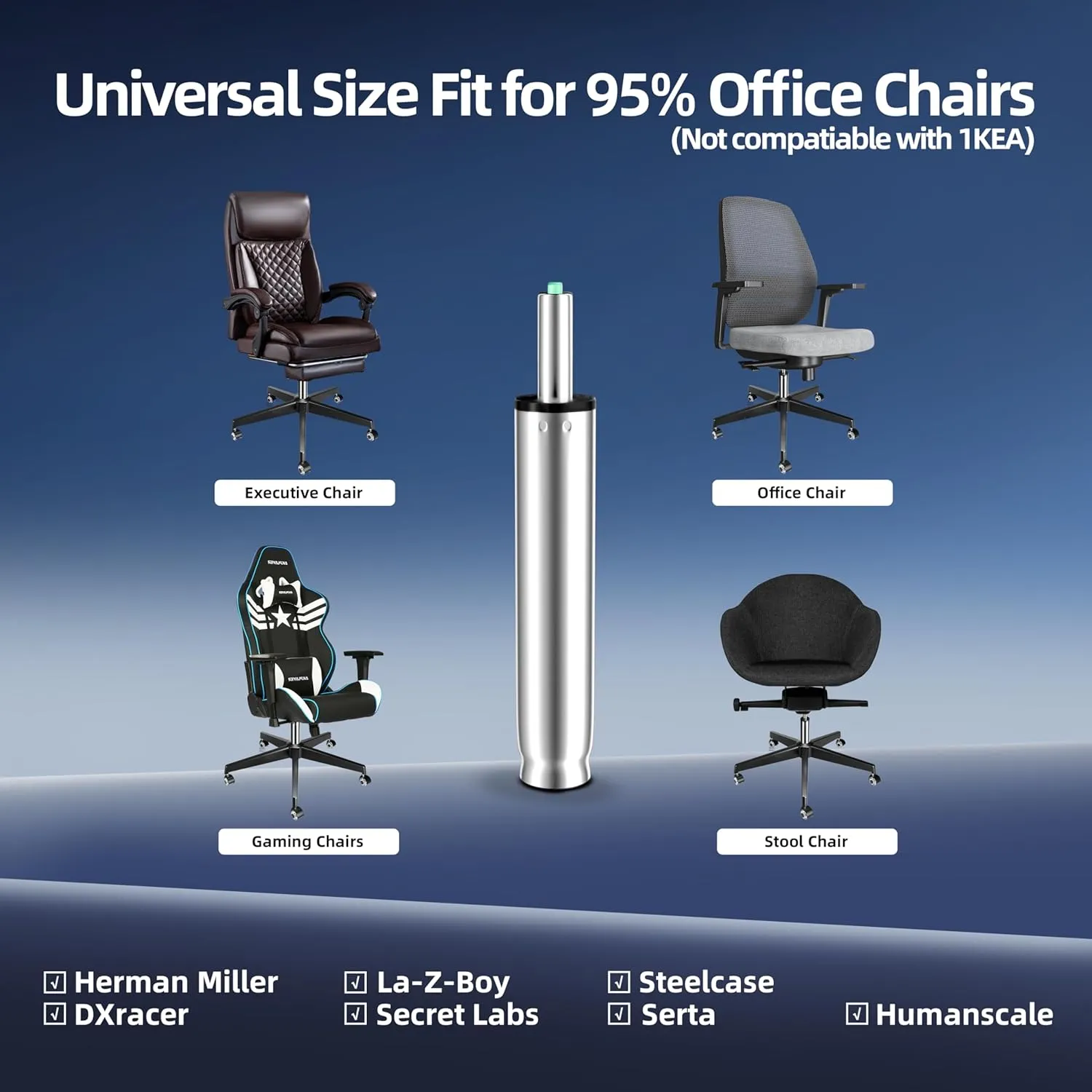 11 Inches to 17 Inches Office Chair Gas Lift Cylinder Replacement, 5.5" Stroke, Hydraulic Pneumatic Shock Piston, Heavy Duty, Fits Most Office Chairs, Class 4, Polished Steel