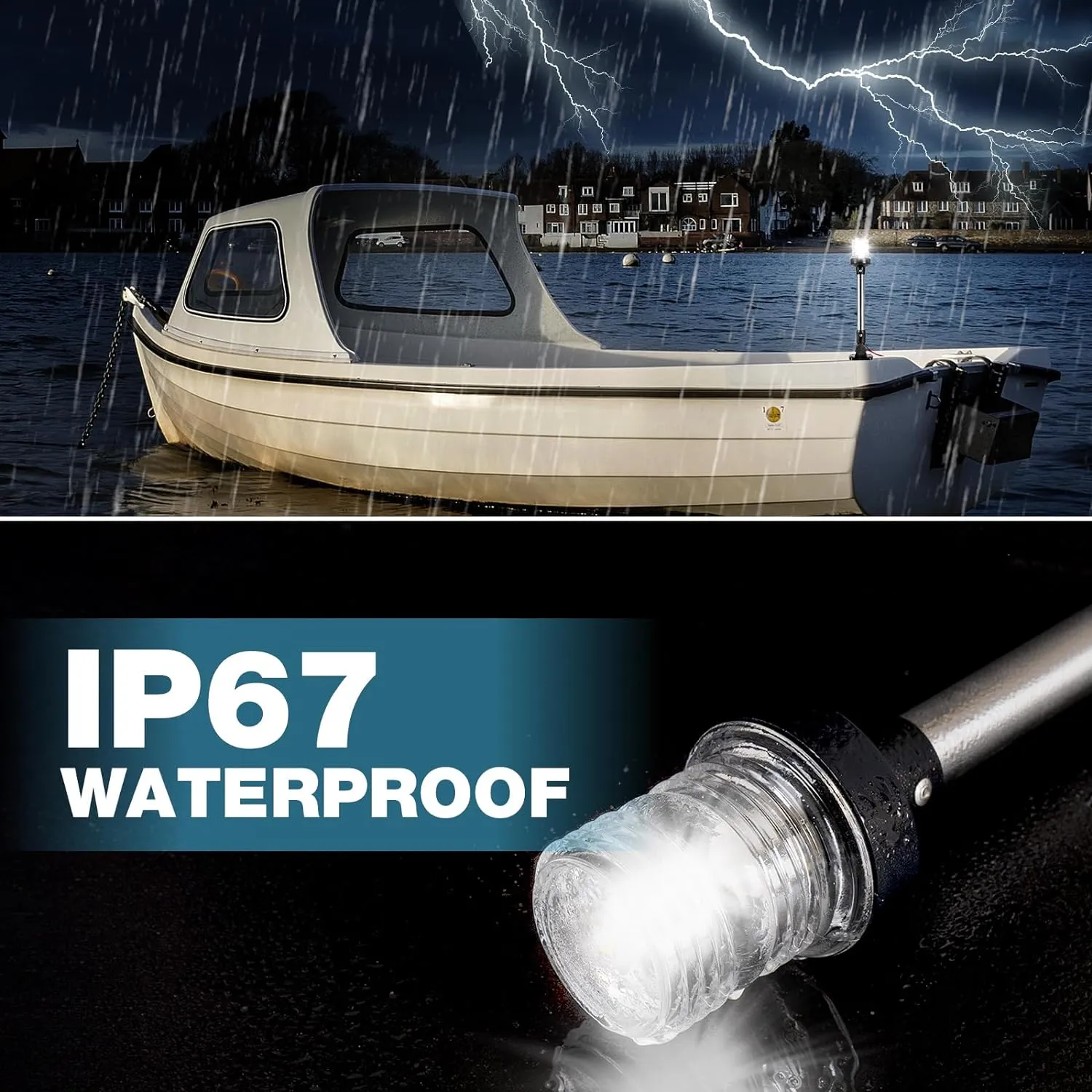 12 Inches Anchor Light Boat Stern Light Waterproof IP67, White Fold Down Marine Navigation Lights for Boats LED for Pontoon, Jon Boat and Bass Boats (12-24V)
