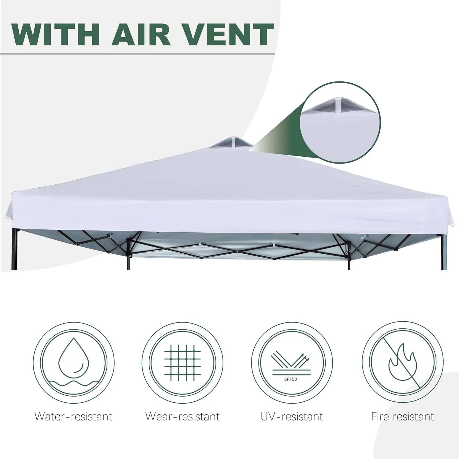 12x12 Canopy Replacement Top with Air Vent Silver Coated for Straight Leg Canopy Frame, (White)