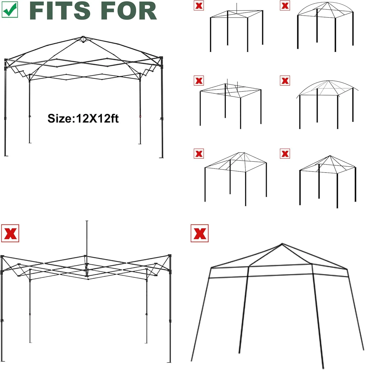 12x12 Canopy Replacement Top with Air Vent Silver Coated for Straight Leg Canopy Frame, (White)