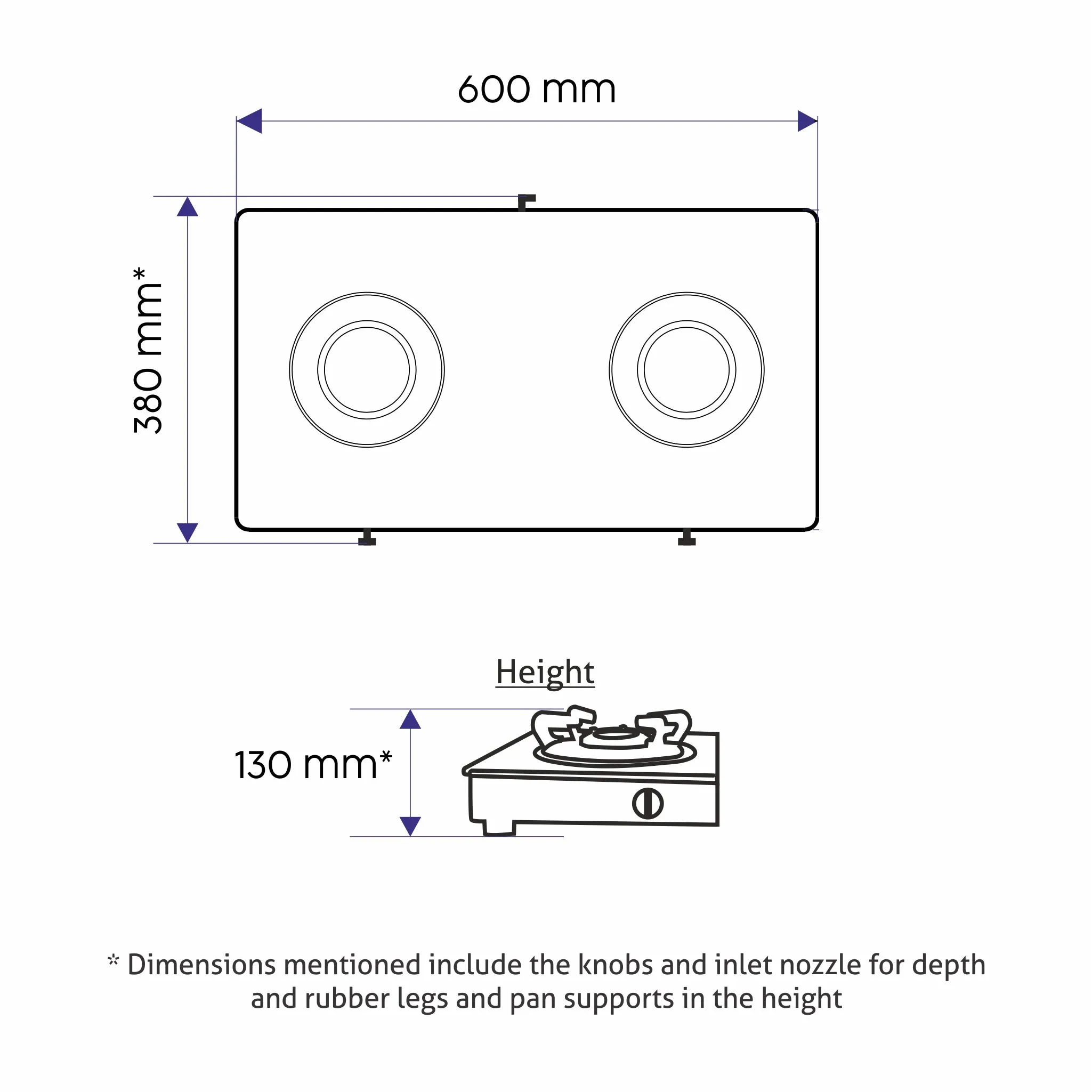 2 Burner Glass Gas Stove with Aluminium Alloy Burners (1020 GT)