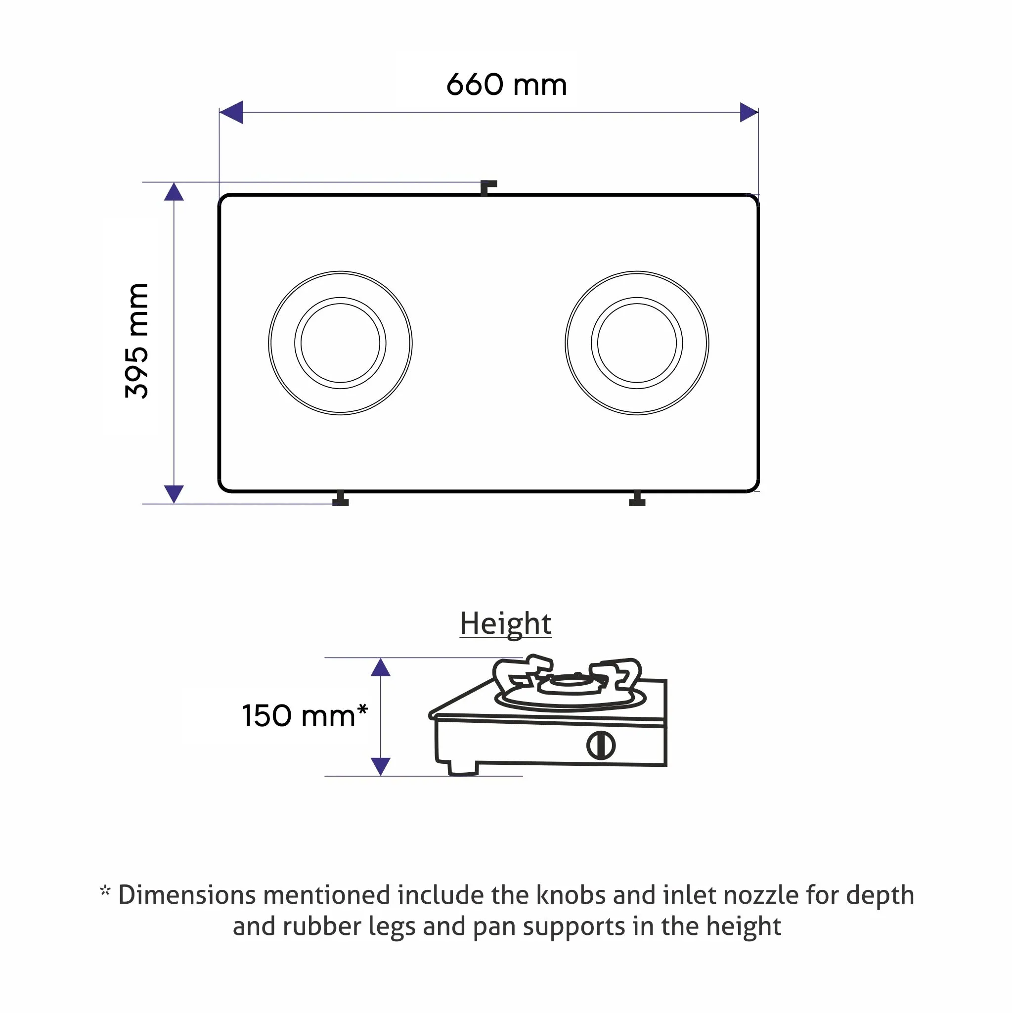 2 Burner PNG Glass Gas Stove with High Flame Brass Burner Black (1021 GT HF BB BL PN)