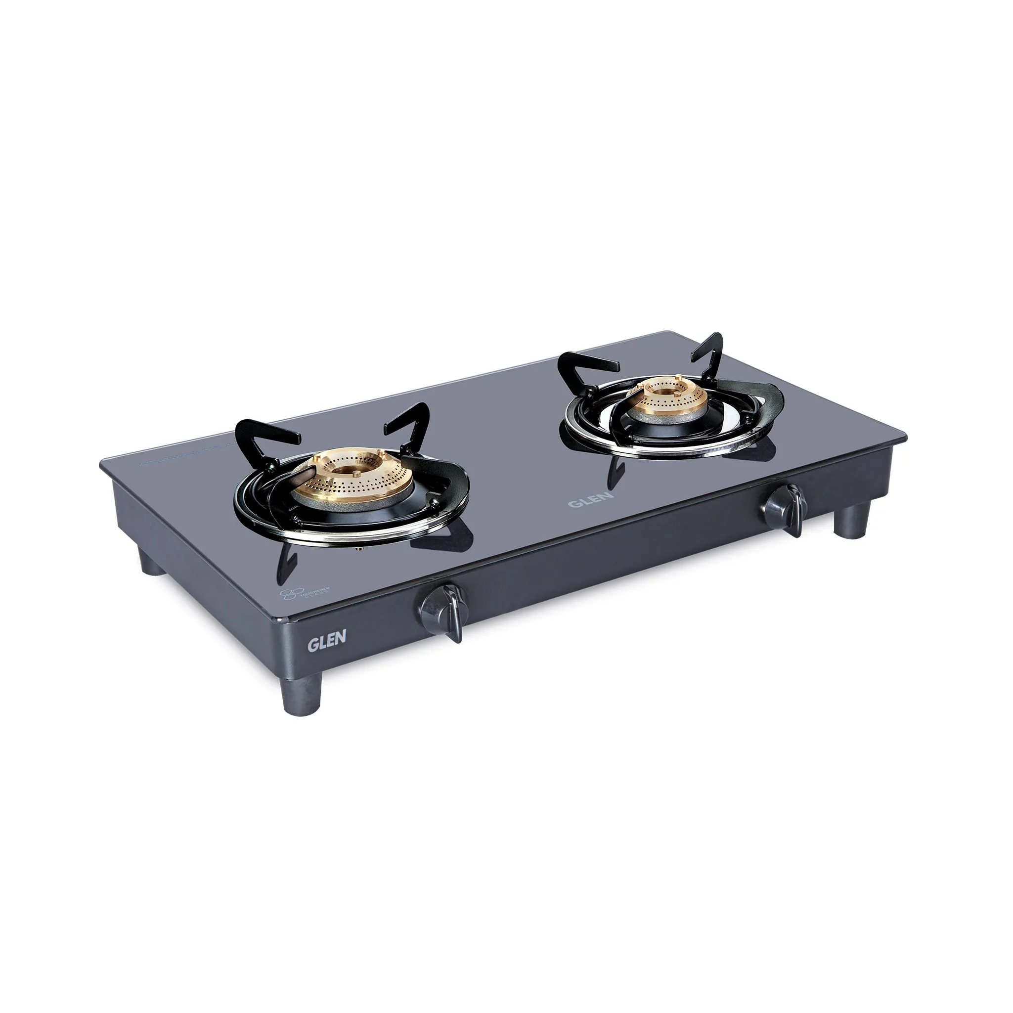 2 Burner PNG Glass Gas Stove with High Flame Brass Burner Black (1021 GT HF BB BL PN)