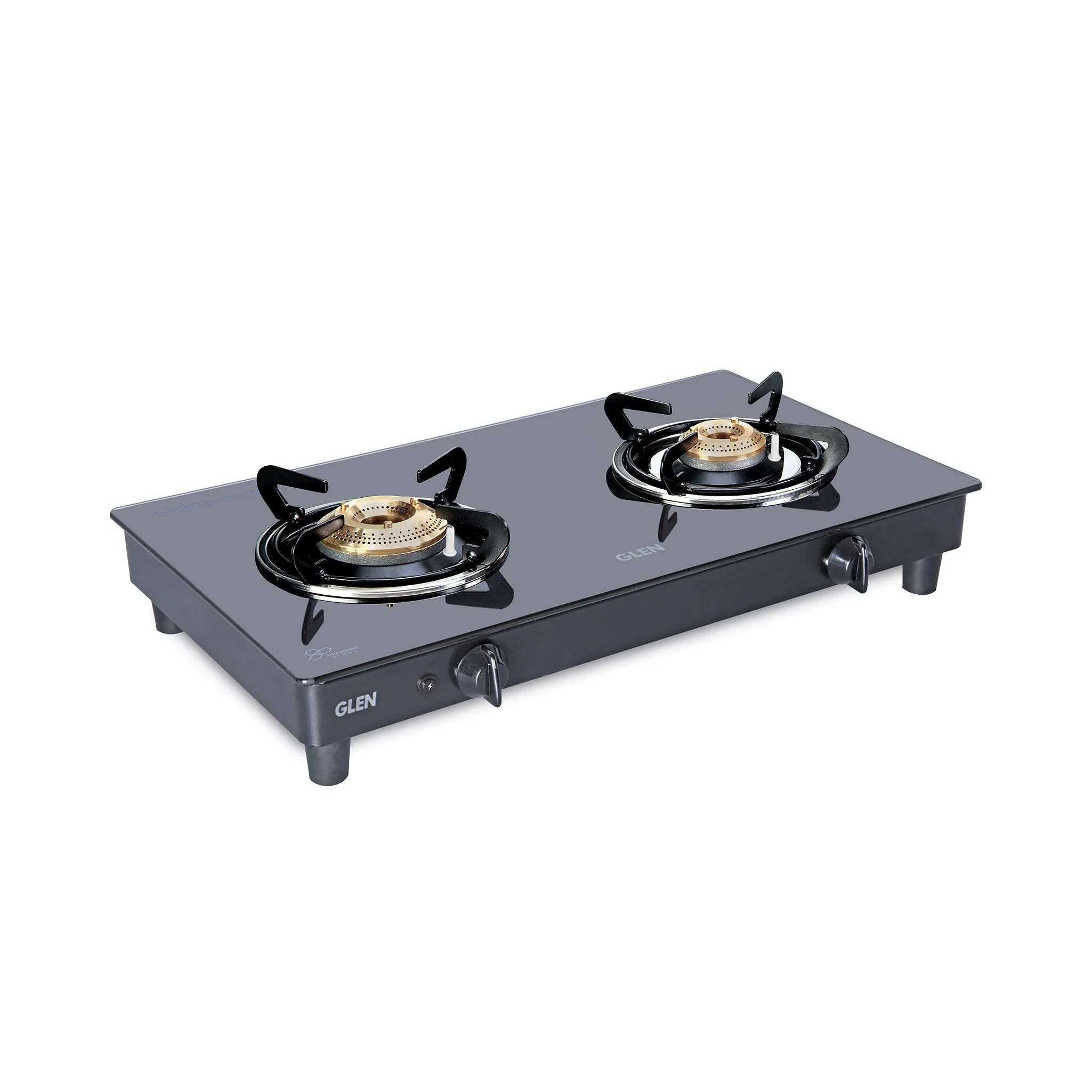 2 Burner PNG Glass Gas Stove with High Flame Brass Burner Black (1021 GT HF BB BL PN)