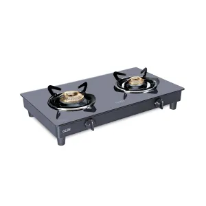 2 Burner PNG Glass Gas Stove with High Flame Brass Burner Black (1021 GT HF BB BL PN)