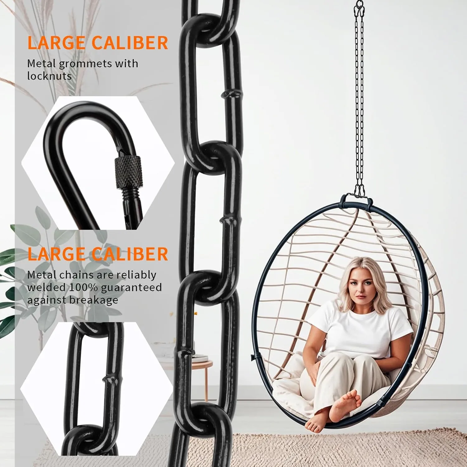 2 Pack 39inch Heavy Duty Hanging Chain with 4 Carabiners, 1000LB Capacity Hanging Chair Chain for Hammock Swing Hanging Chair Punching Bags Sandbag Indoor Outdoor Yoga Gym (Black)