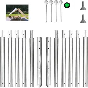 2 Pack Beach Tent Poles Replacement Aluminum Canopy Foldable Awning Poles with Ground Stakes for Camping, Fishing, Hiking