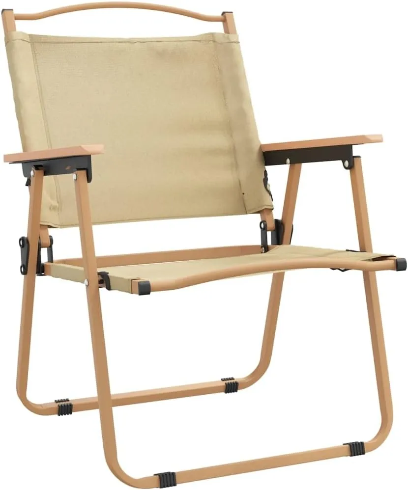 2 Pack Beige Camping Chairs Oxford Fabric Foldable Outdoor Chairs with Powder-Coated Steel Frame 21.3"x21.7"x30.7" for Beach Picnic Patio Garden