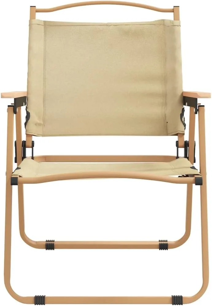 2 Pack Beige Camping Chairs Oxford Fabric Foldable Outdoor Chairs with Powder-Coated Steel Frame 21.3"x21.7"x30.7" for Beach Picnic Patio Garden