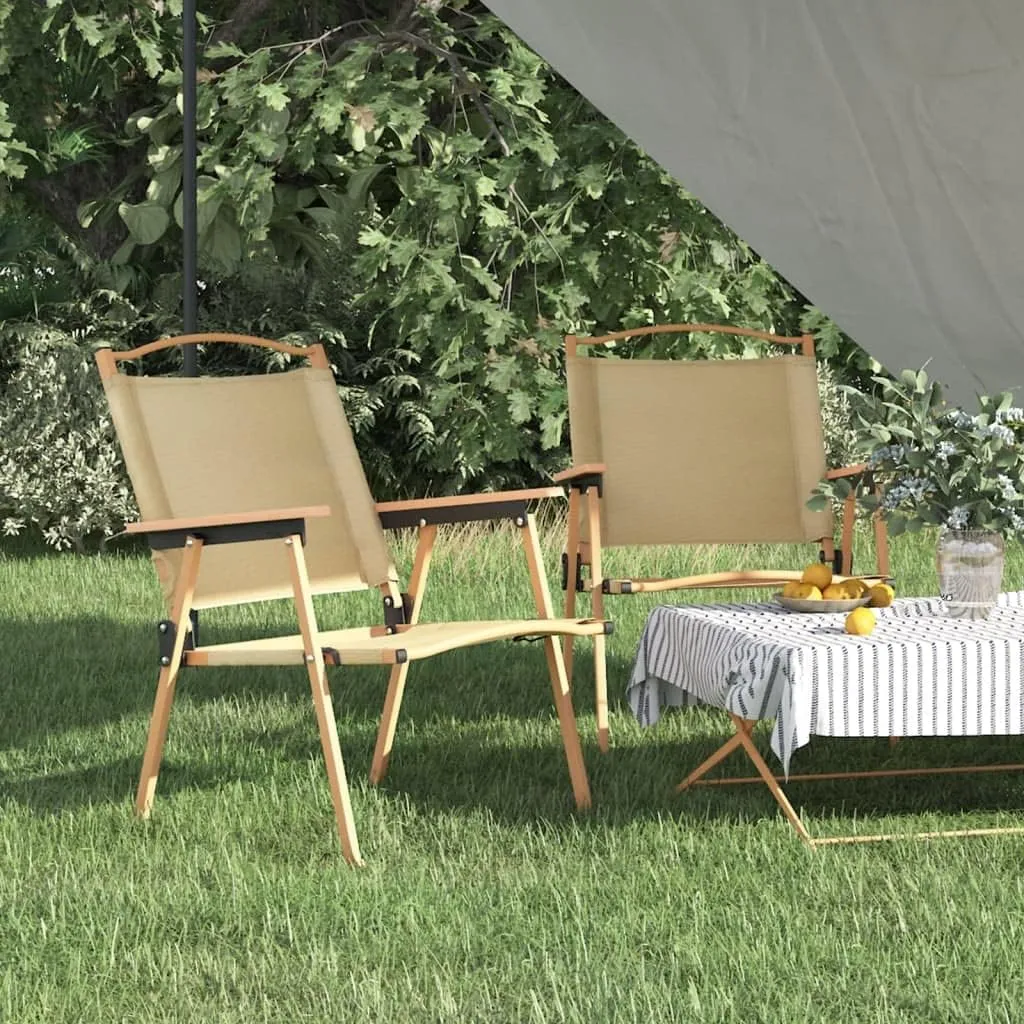 2 Pack Beige Camping Chairs Oxford Fabric Foldable Outdoor Chairs with Powder-Coated Steel Frame 21.3"x21.7"x30.7" for Beach Picnic Patio Garden