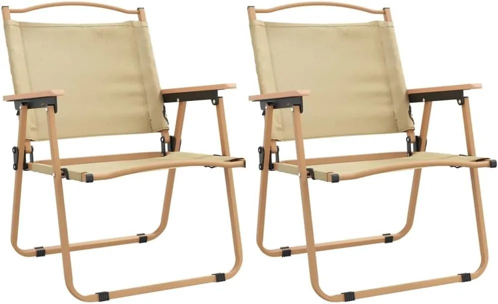 2 Pack Beige Camping Chairs Oxford Fabric Foldable Outdoor Chairs with Powder-Coated Steel Frame 21.3"x21.7"x30.7" for Beach Picnic Patio Garden