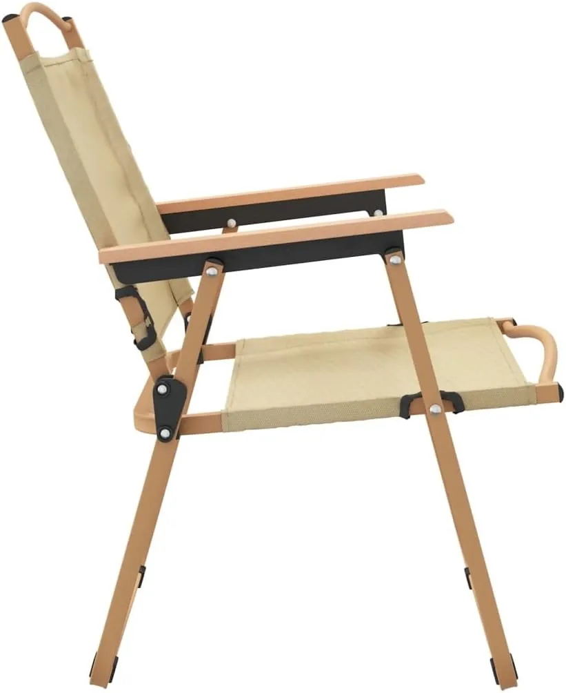 2 Pack Beige Camping Chairs Oxford Fabric Foldable Outdoor Chairs with Powder-Coated Steel Frame 21.3"x21.7"x30.7" for Beach Picnic Patio Garden