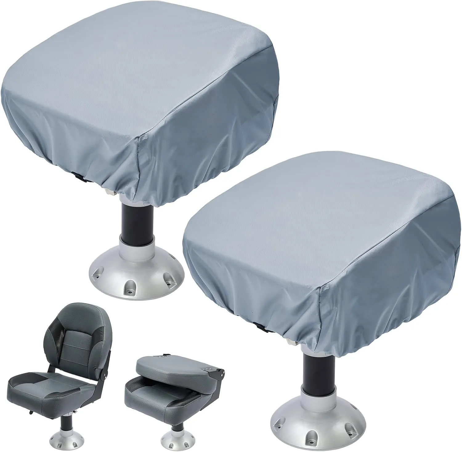 2 Pack Boat Seat Covers - Waterproof 600D Heavy Duty Boat Folding Chair Cover - 18W x 20D x 14H inch, Grey.