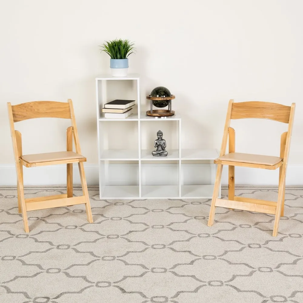 2 Pack HERCULES Series Natural Wood Folding Chair with Vinyl Padded Seat