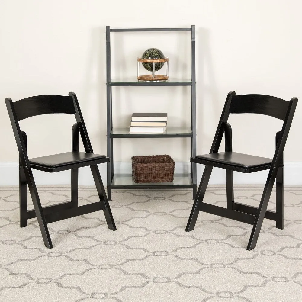 2 Pack HERCULES Series Natural Wood Folding Chair with Vinyl Padded Seat