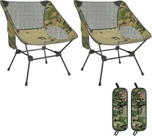 2 Pack Portable Camping Chair,Ultralight Compact Folding Chairs Aluminum Alloy Outdoor Lawn Chair with Side Pockets for Camping Hiking Fishing,Support up to 330lbs(Camouflage)