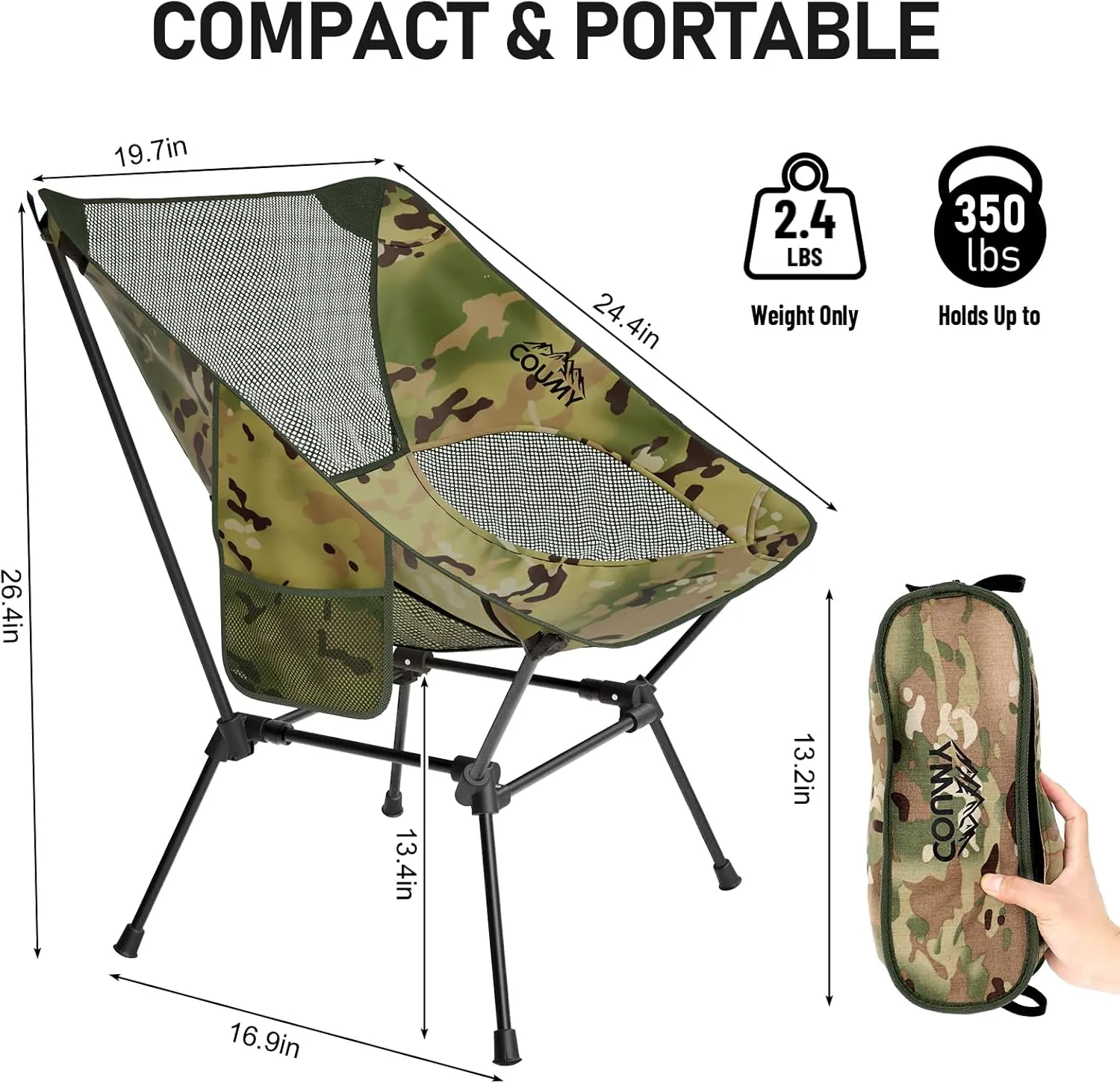 2 Pack Portable Camping Chair,Ultralight Compact Folding Chairs Aluminum Alloy Outdoor Lawn Chair with Side Pockets for Camping Hiking Fishing,Support up to 330lbs(Camouflage)