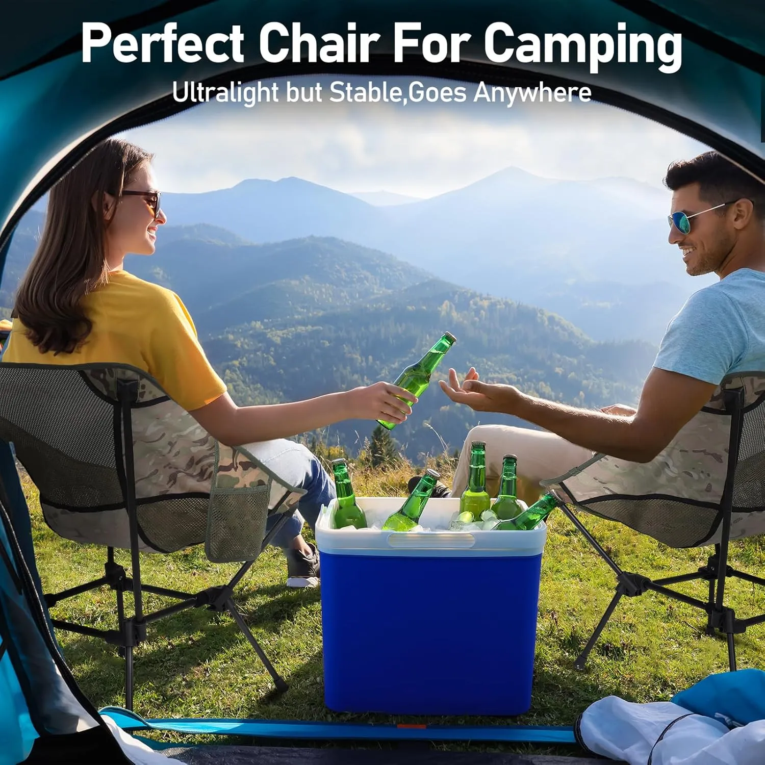 2 Pack Portable Camping Chair,Ultralight Compact Folding Chairs Aluminum Alloy Outdoor Lawn Chair with Side Pockets for Camping Hiking Fishing,Support up to 330lbs(Camouflage)