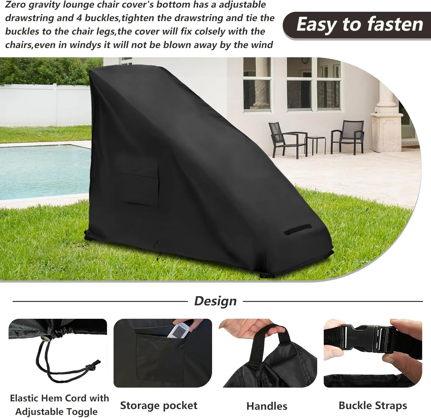 2 Pack Zero Gravity Chair Cover,Outdoor Heavy Duty 600D Waterproof Zero Gravity Lounge Chair Cover,Patio Folding Zero Gravity Recliner Cover.Black,35" L x 26" W x 45" H.