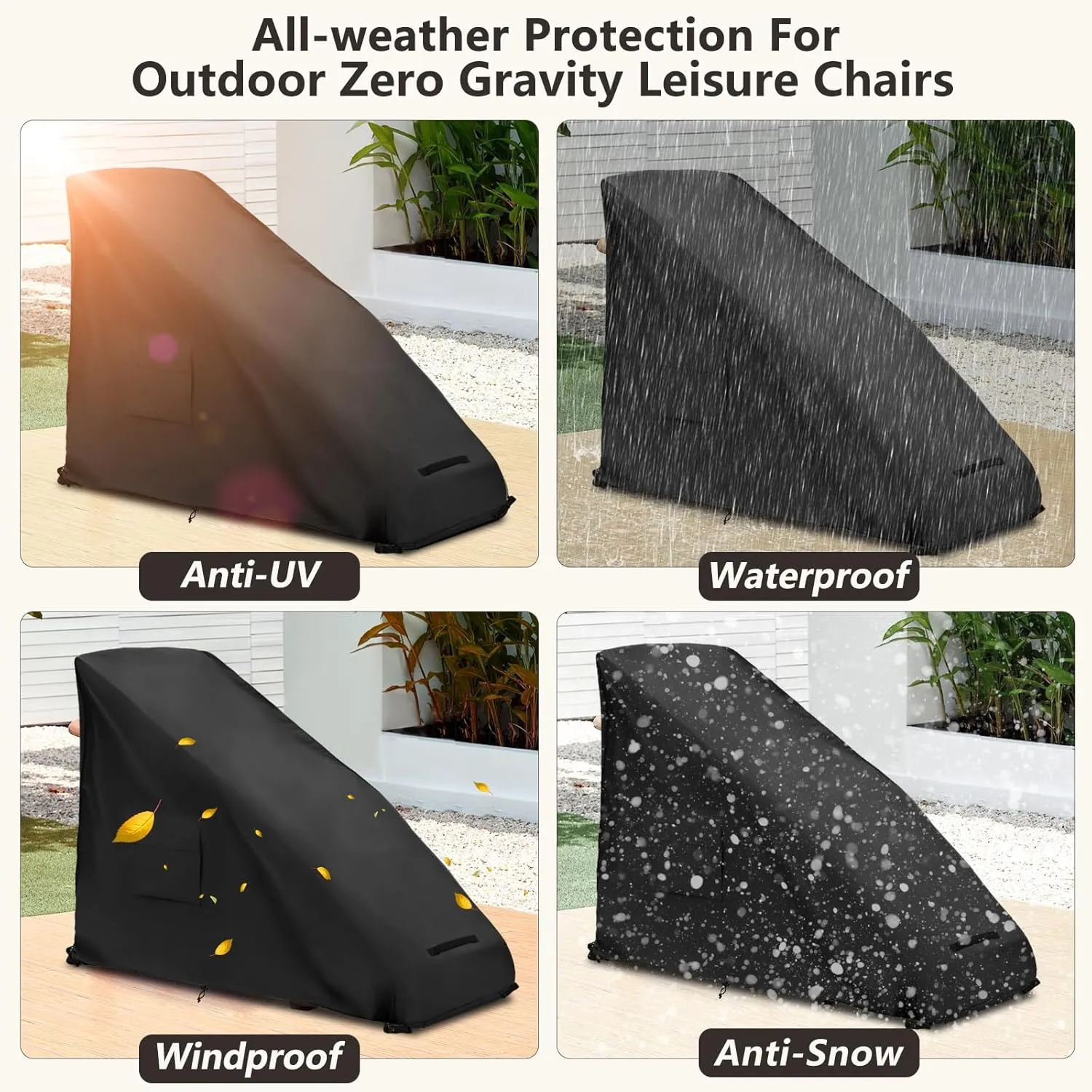 2 Pack Zero Gravity Chair Cover,Outdoor Heavy Duty 600D Waterproof Zero Gravity Lounge Chair Cover,Patio Folding Zero Gravity Recliner Cover.Black,35" L x 26" W x 45" H.