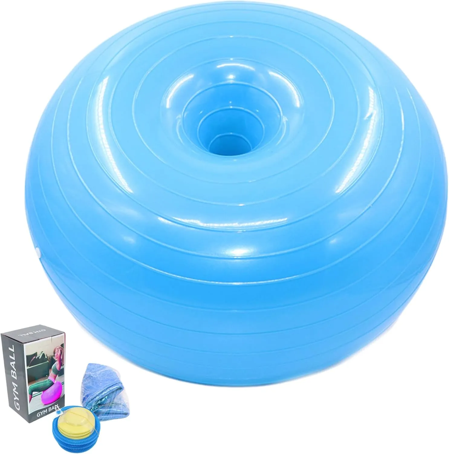 20 Inch Stability Balls for Exercise, Inflatable Doughnut Exercise Ball Anti-Burst Chair Cushion Seat with Inflator for Balancing & Stability Training Workout, Blue