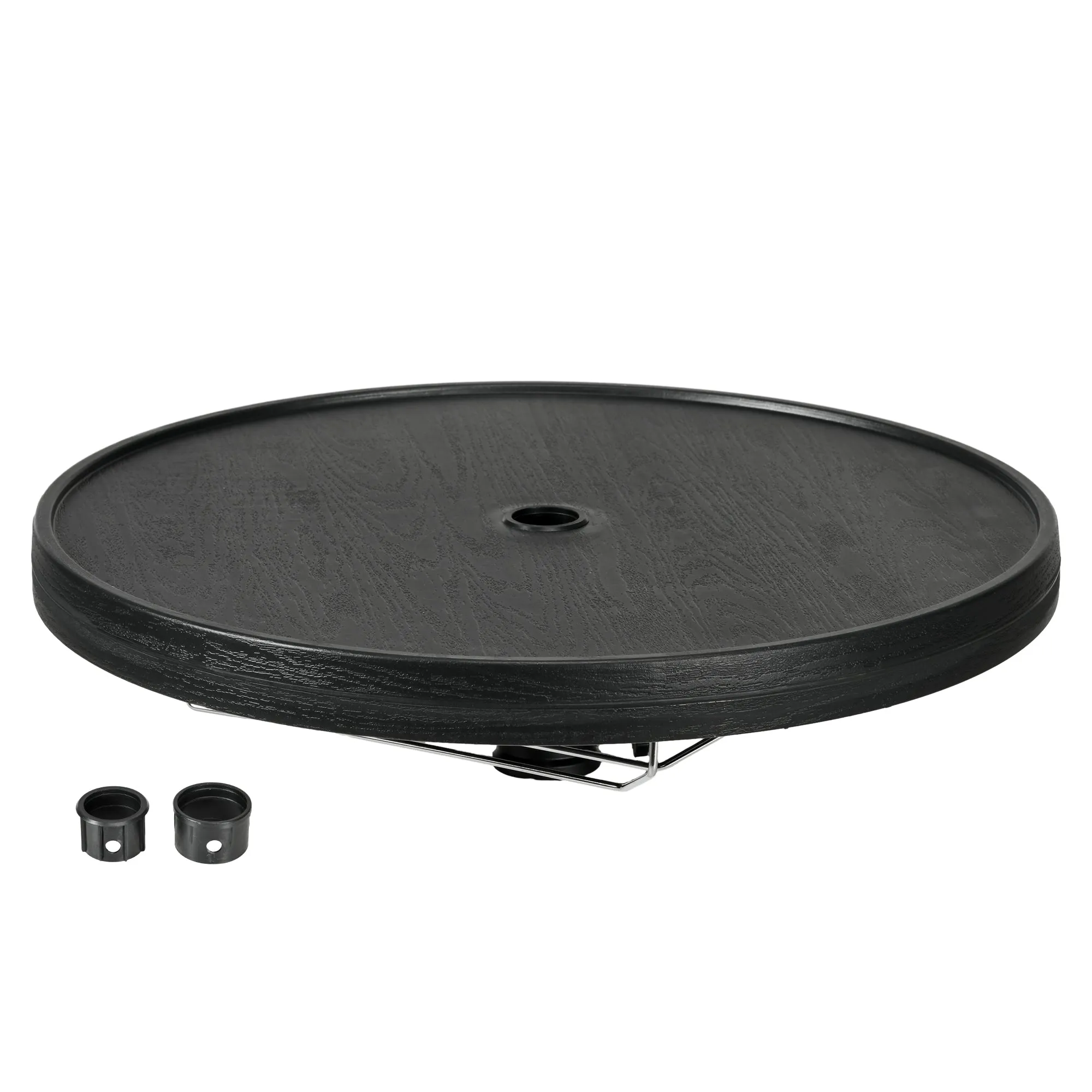23.5" Beach Umbrella Table Tray with Wine Glass Holder, Foldable Towel Rack, Instant Portable Beach Tables for Sand, Swimming Pools, Patio, Garden, Deck, Black