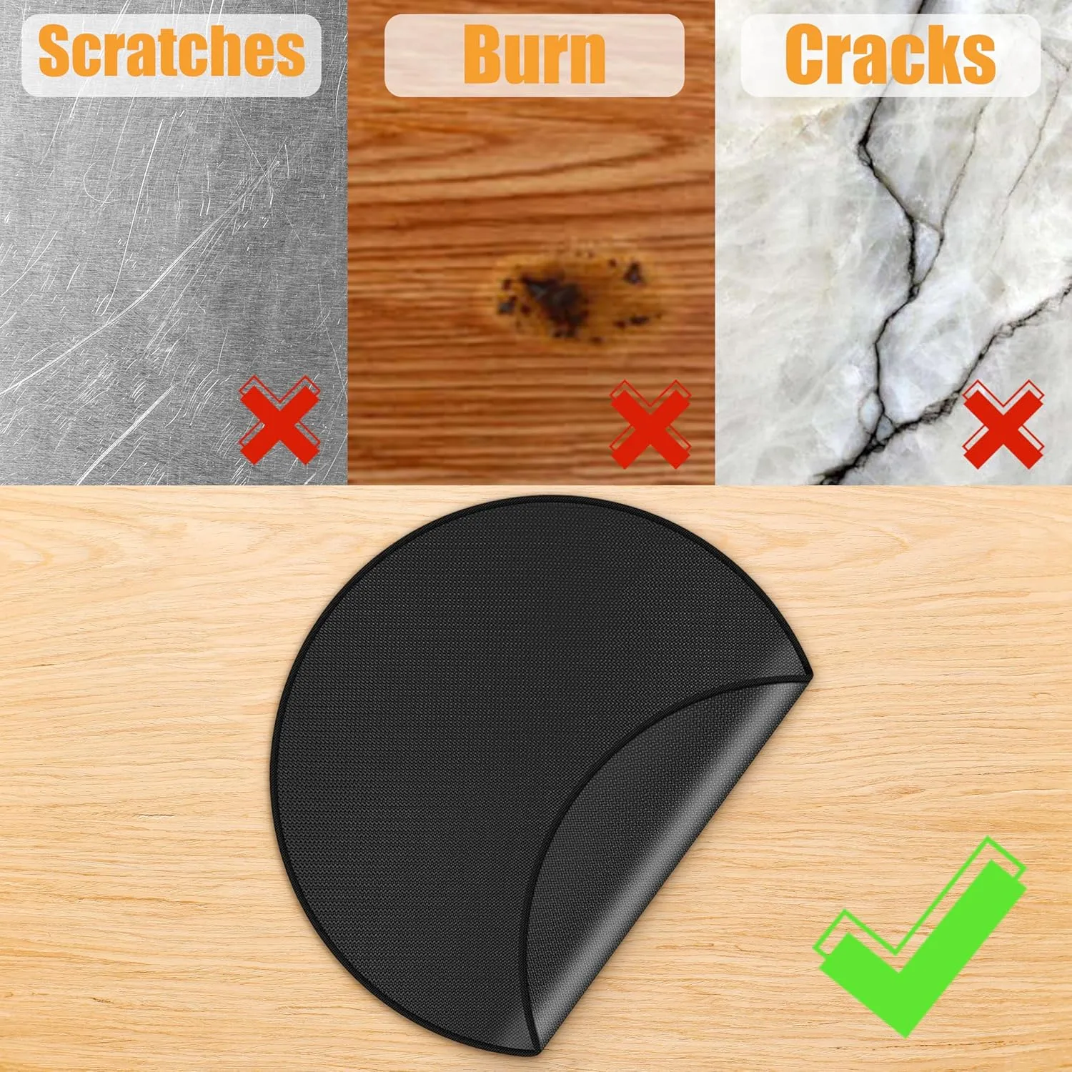 23.8 in Heat Resistant Grill Mat for Outdoor Tabletop Grill to Protect Your Prep Grill Table, Circle Heat Resistant Mats for Countertop, Fireproof & Water Proof & Oil Proof Tabletop Fire Pit Mat-Black