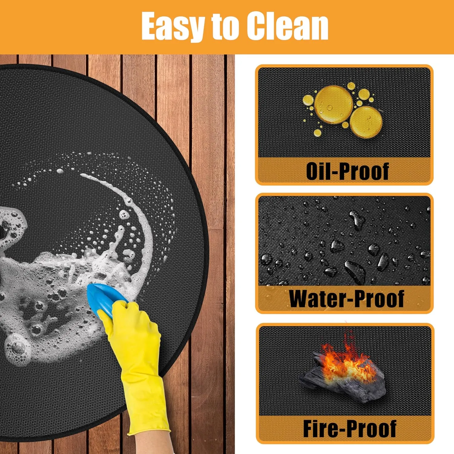 23.8 in Heat Resistant Grill Mat for Outdoor Tabletop Grill to Protect Your Prep Grill Table, Circle Heat Resistant Mats for Countertop, Fireproof & Water Proof & Oil Proof Tabletop Fire Pit Mat-Black