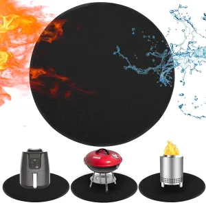 23.8 in Heat Resistant Grill Mat for Outdoor Tabletop Grill to Protect Your Prep Grill Table, Circle Heat Resistant Mats for Countertop, Fireproof & Water Proof & Oil Proof Tabletop Fire Pit Mat-Black
