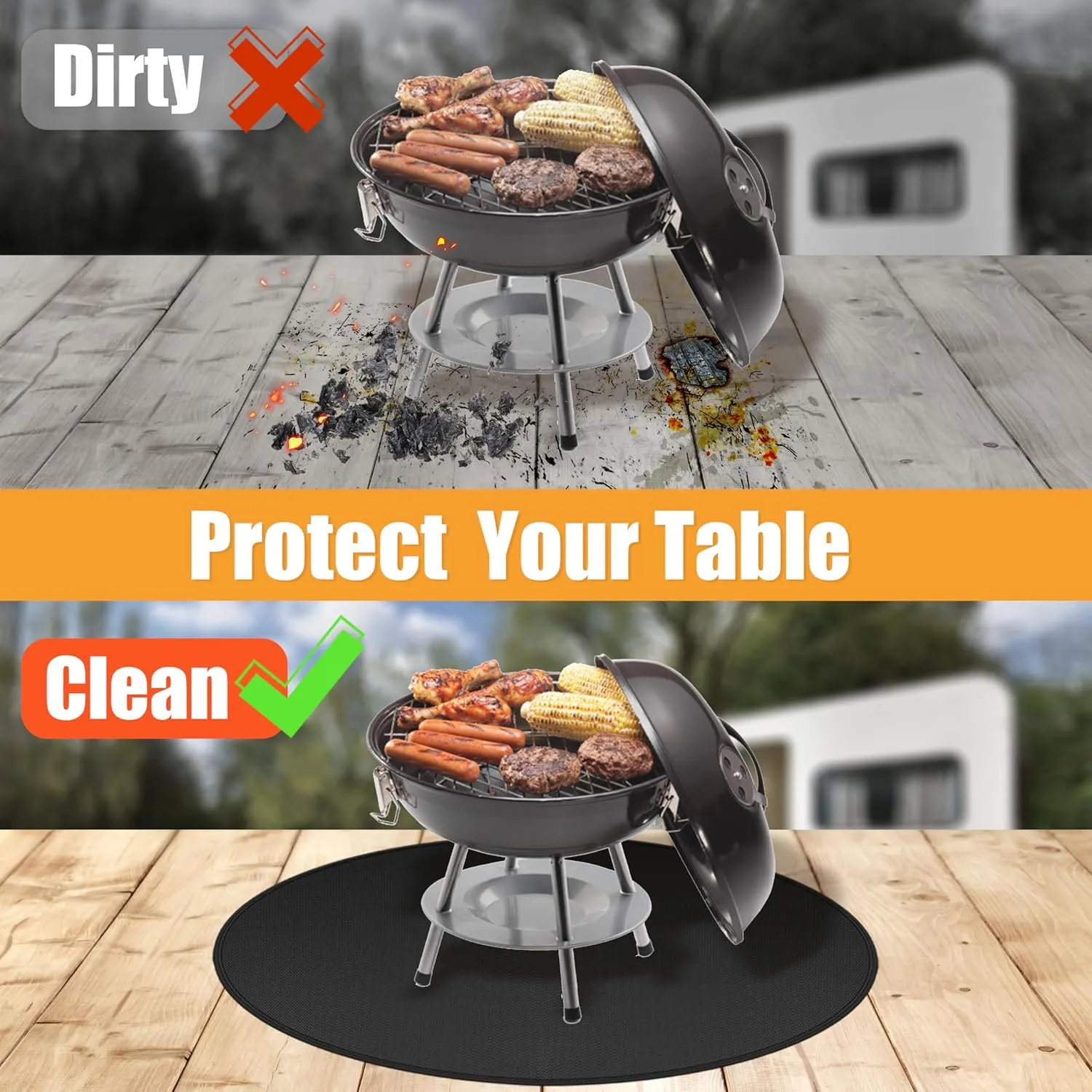 23.8 in Heat Resistant Grill Mat for Outdoor Tabletop Grill to Protect Your Prep Grill Table, Circle Heat Resistant Mats for Countertop, Fireproof & Water Proof & Oil Proof Tabletop Fire Pit Mat-Black