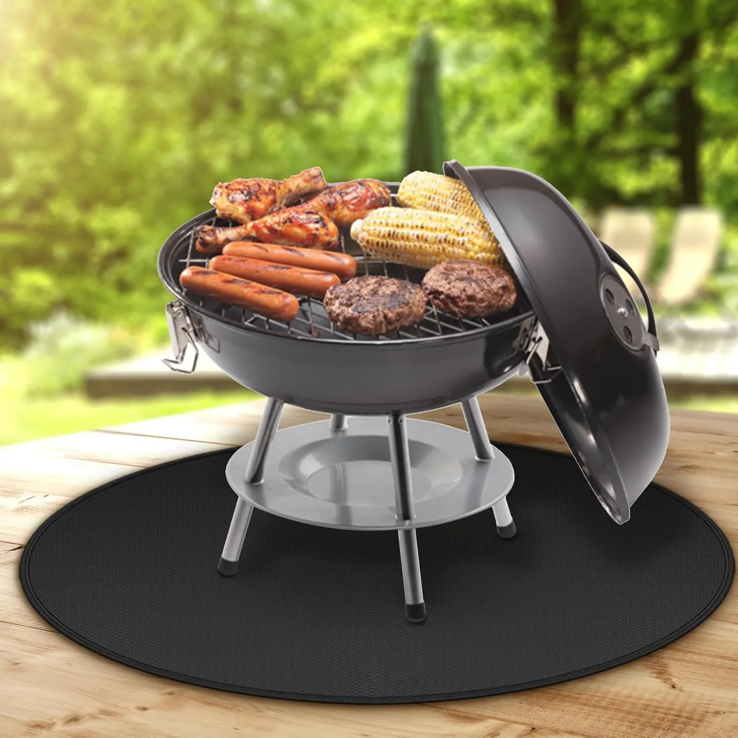 23.8 in Heat Resistant Grill Mat for Outdoor Tabletop Grill to Protect Your Prep Grill Table, Circle Heat Resistant Mats for Countertop, Fireproof & Water Proof & Oil Proof Tabletop Fire Pit Mat-Black