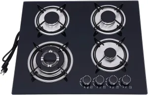 23" Gas Cooktop 4 Burners Built-in Gas Stove Kitchen Cooktop with Tempered Glass LPG/NG Dual Fuel Convertible