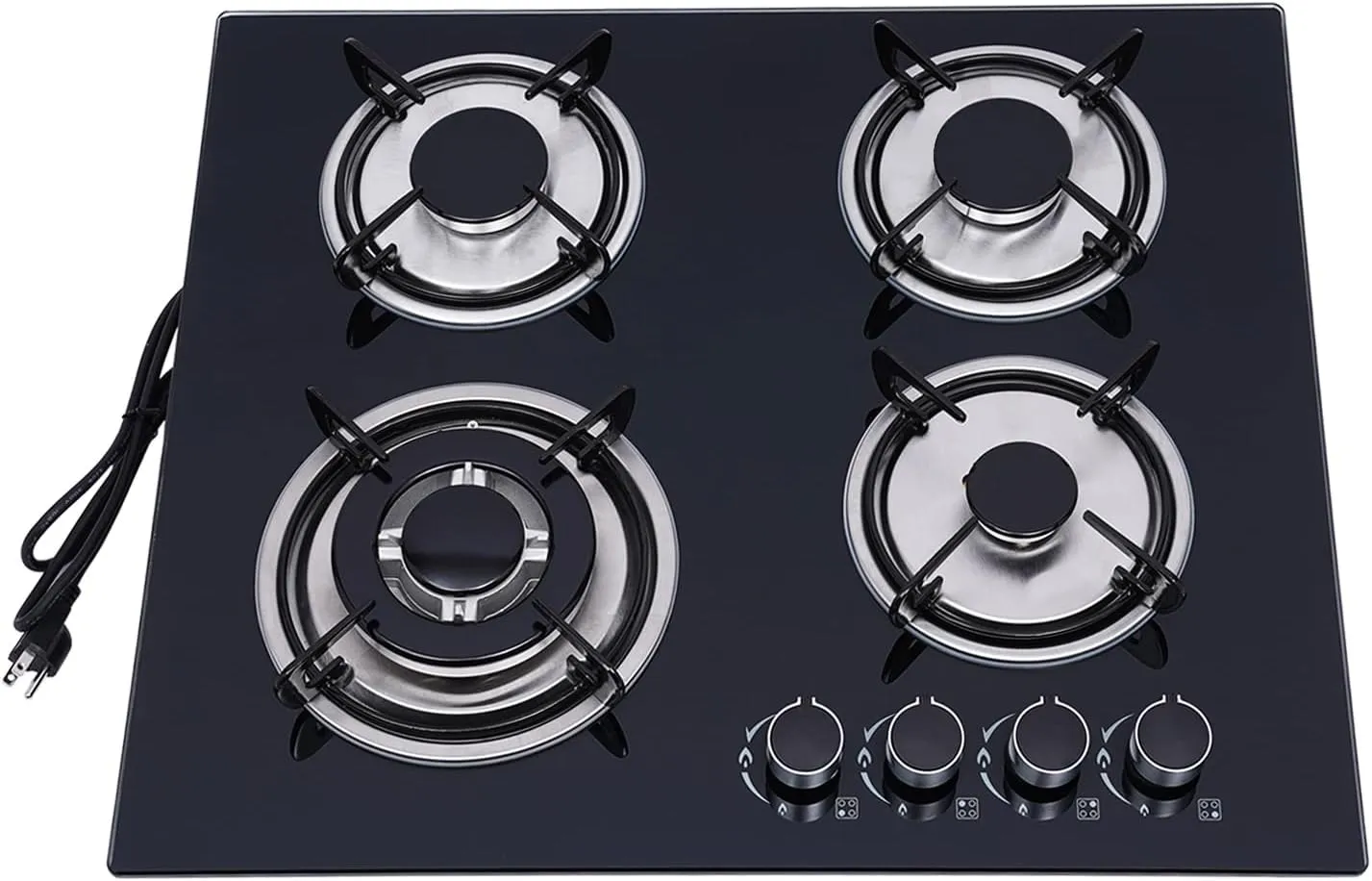 23" Gas Cooktop 4 Burners Built-in Gas Stove Kitchen Cooktop with Tempered Glass LPG/NG Dual Fuel Convertible