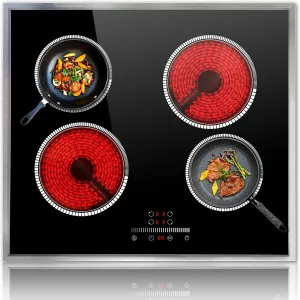 24 Inch Electric Cooktop 4 Burner Electric Stove, 24" Built-in Ceramic Stovetop with Slide Control, Timer, Child Lock, 9 Heating Level, 6000W, 220-240v, No Plug, Hard Wire