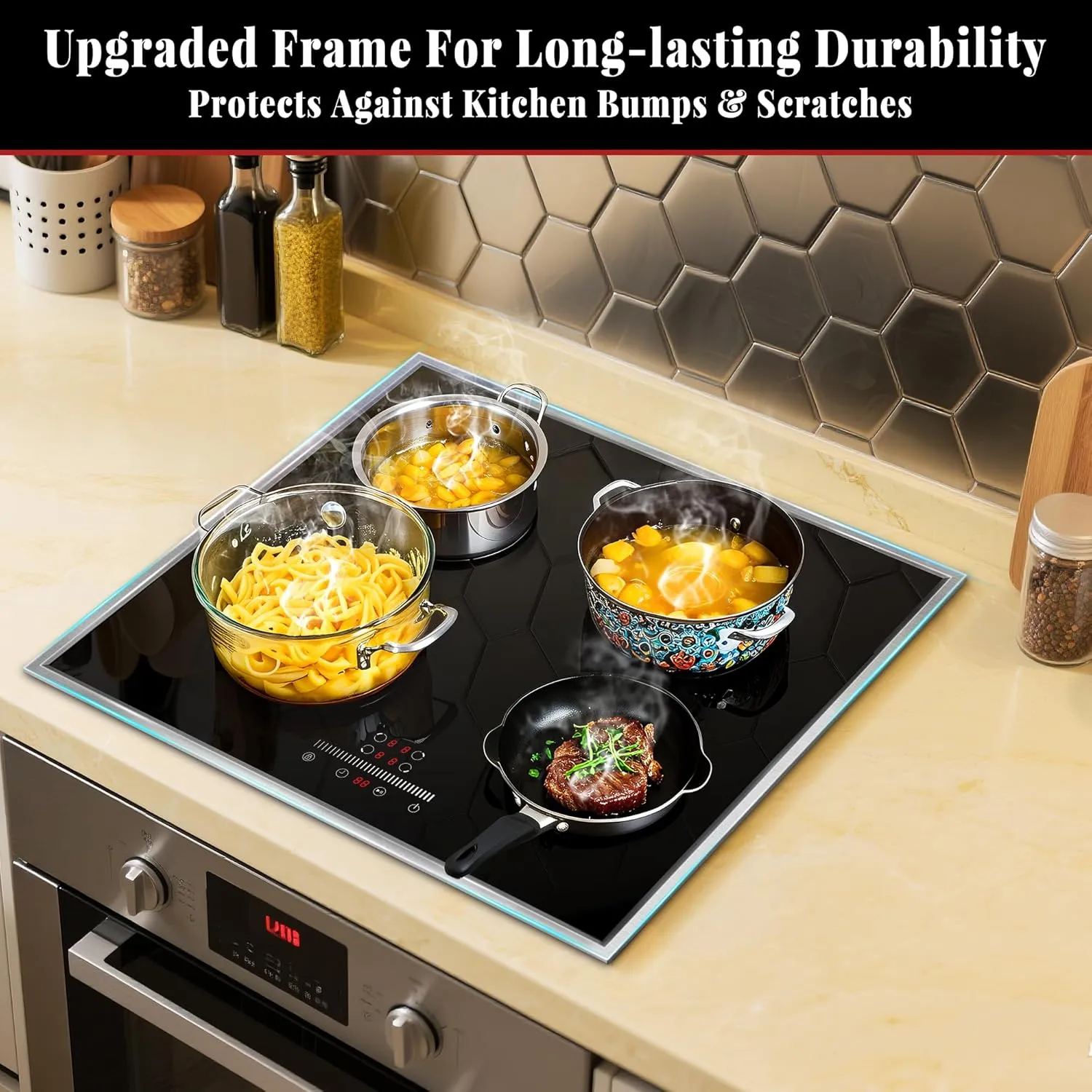 24 Inch Electric Cooktop 4 Burner Electric Stove, 24" Built-in Ceramic Stovetop with Slide Control, Timer, Child Lock, 9 Heating Level, 6000W, 220-240v, No Plug, Hard Wire