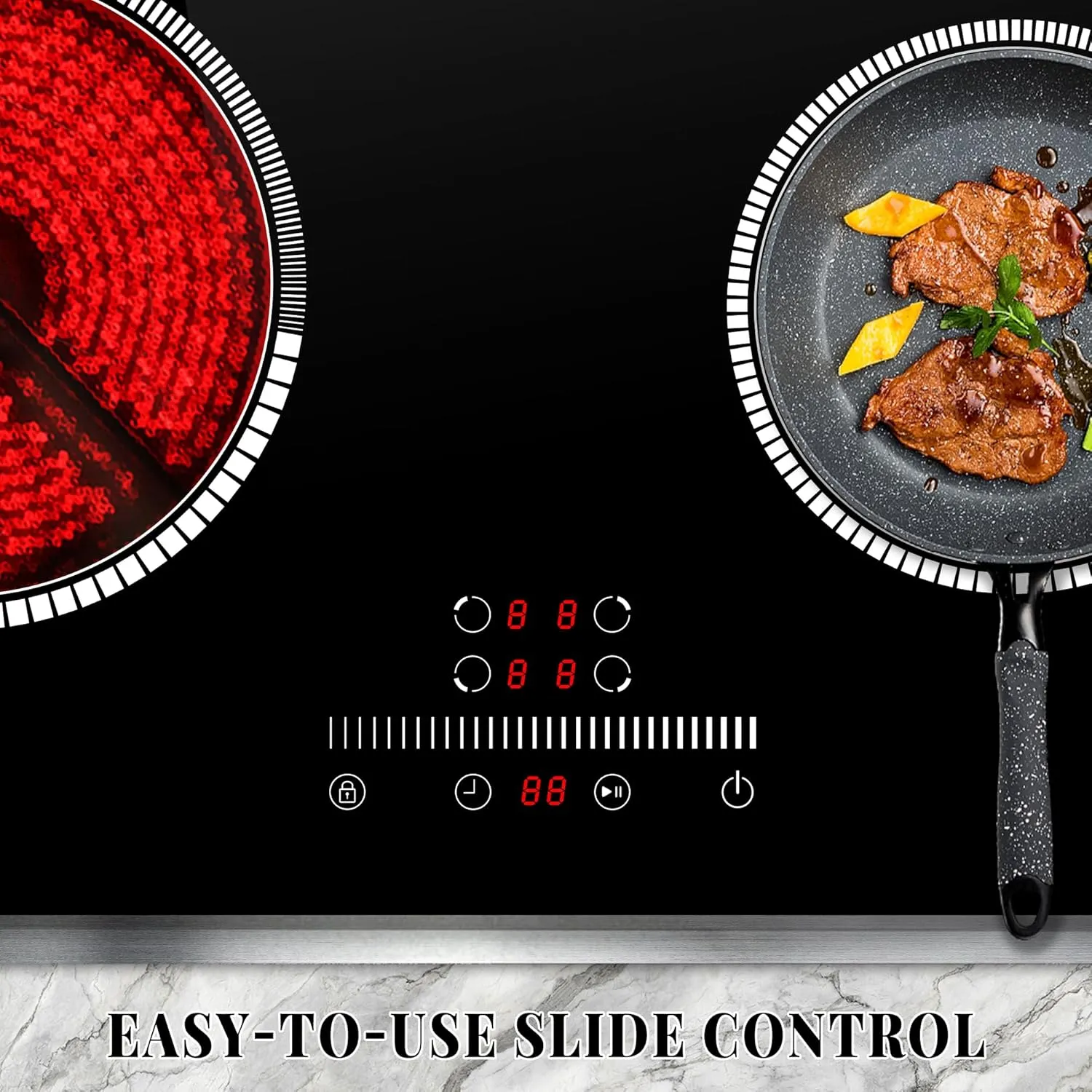 24 Inch Electric Cooktop 4 Burner Electric Stove, 24" Built-in Ceramic Stovetop with Slide Control, Timer, Child Lock, 9 Heating Level, 6000W, 220-240v, No Plug, Hard Wire