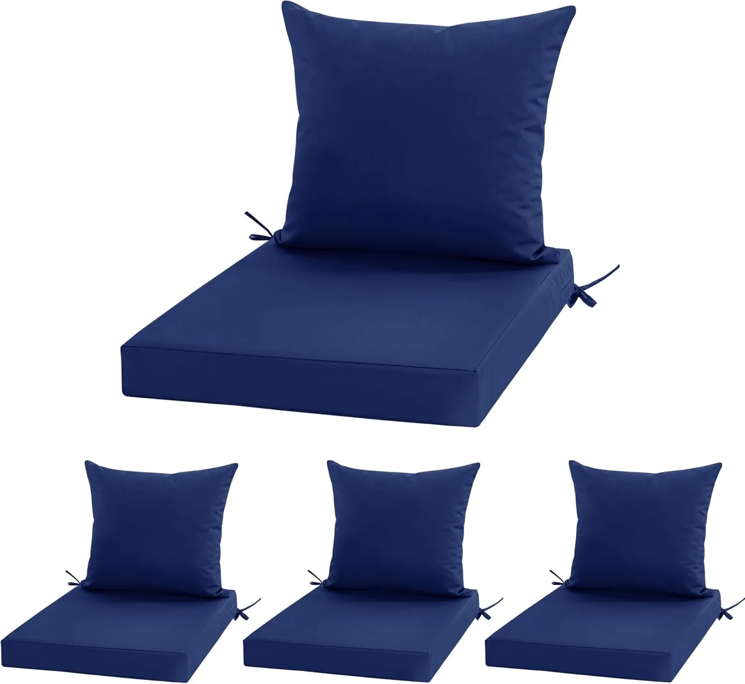 24x24 Inch Outdoor Cushions for Patio Furniture, Waterproof Outdoor Chair Cushions w/Fade-Resistant, Removable & Machine-Washable Covers, Deep Seat Sofa/Couch Pads Replacement – Set of 4, Navy Blue