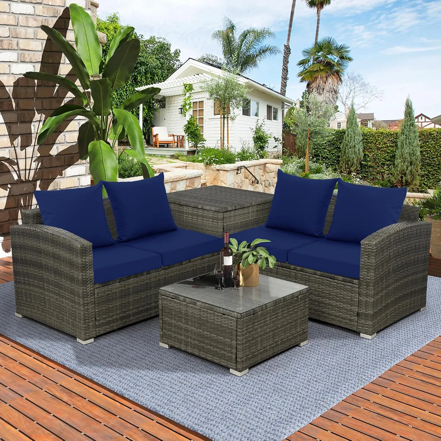 24x24 Inch Outdoor Cushions for Patio Furniture, Waterproof Outdoor Chair Cushions w/Fade-Resistant, Removable & Machine-Washable Covers, Deep Seat Sofa/Couch Pads Replacement – Set of 4, Navy Blue