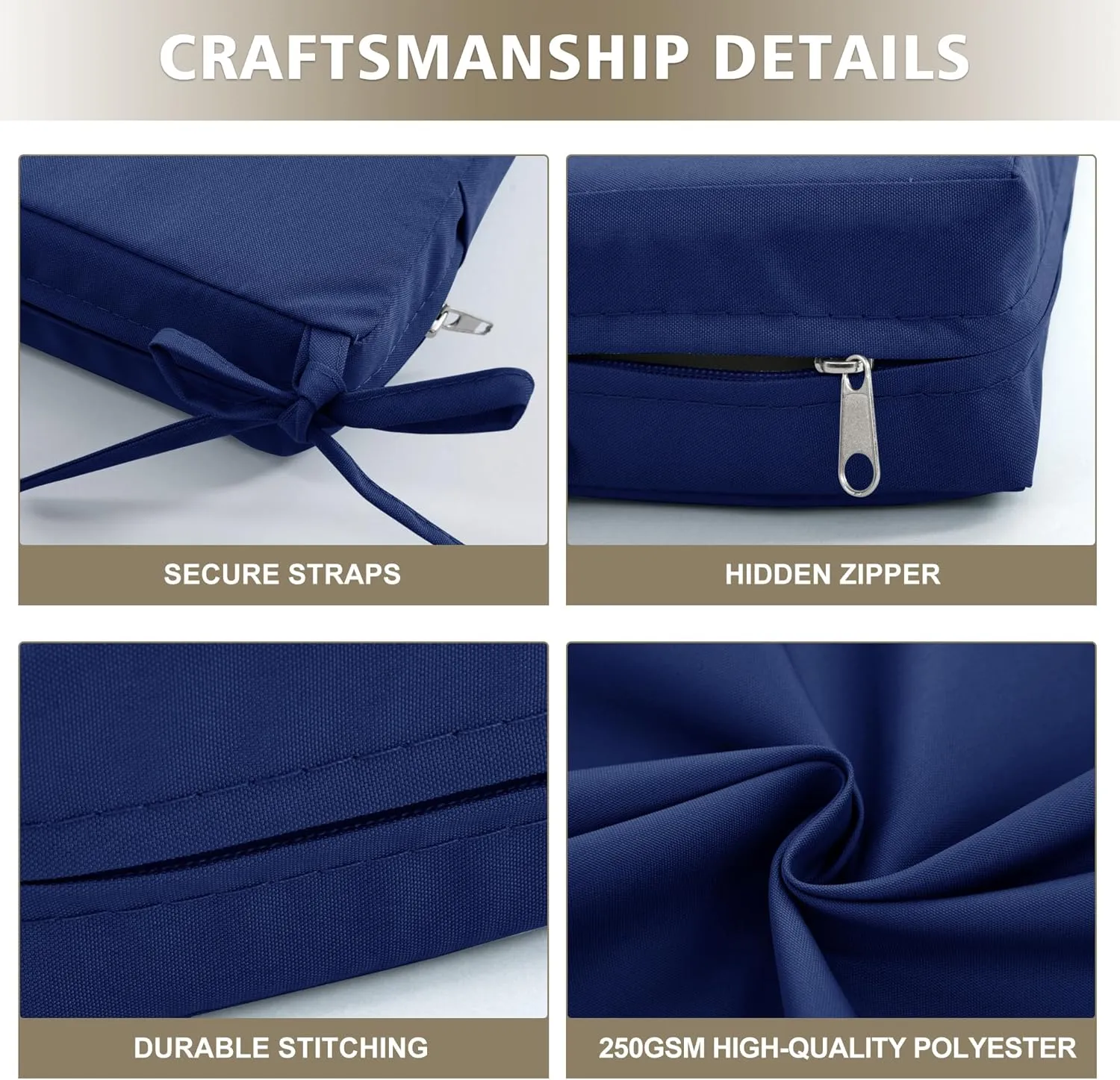 24x24 Inch Outdoor Cushions for Patio Furniture, Waterproof Outdoor Chair Cushions w/Fade-Resistant, Removable & Machine-Washable Covers, Deep Seat Sofa/Couch Pads Replacement – Set of 4, Navy Blue
